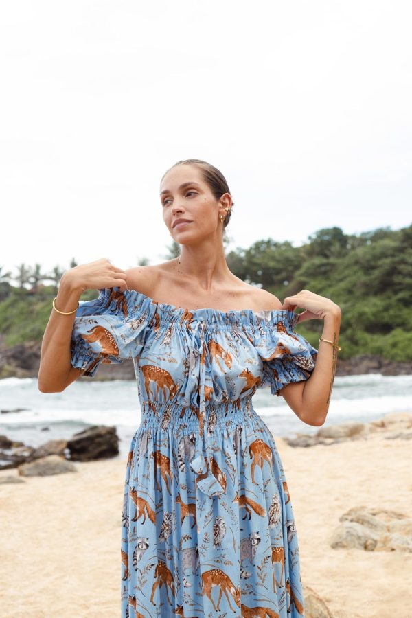 Blue Off-The-Shoulder Animal Print Maxi Dress - Image 2