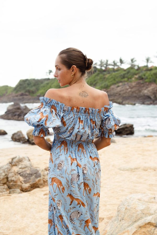 Blue Off-The-Shoulder Animal Print Maxi Dress - Image 4