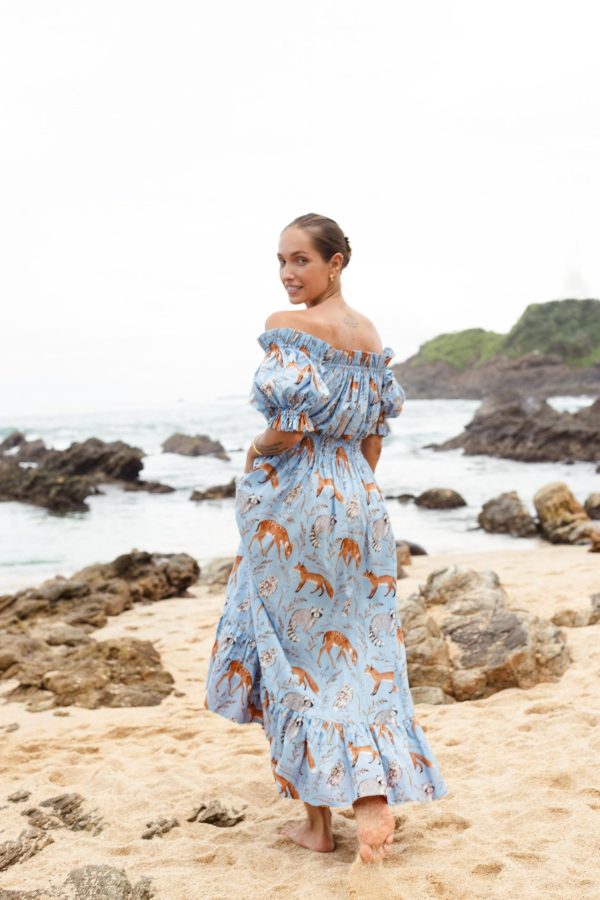 Blue Off-The-Shoulder Animal Print Maxi Dress - Image 5