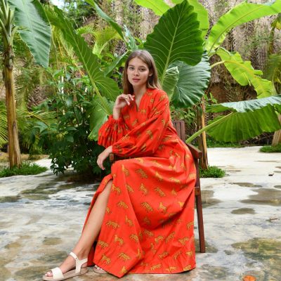 Red printed long sleeve dress