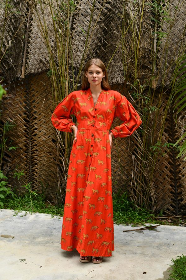 Red printed long sleeve dress - Image 3
