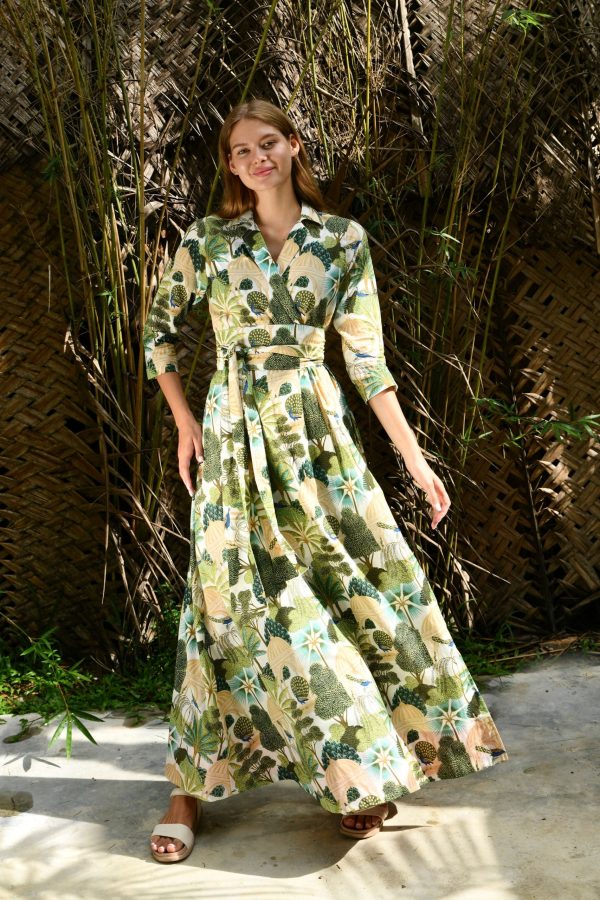 Green Printed Wrap Maxi Dress - Image 2