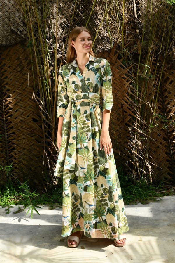 Green Printed Wrap Maxi Dress