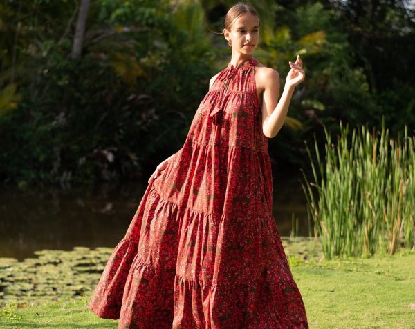 Women's Red Layered Floral Maxi Dress - Image 2