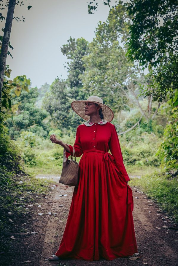 Women's Long Red Linen Dress