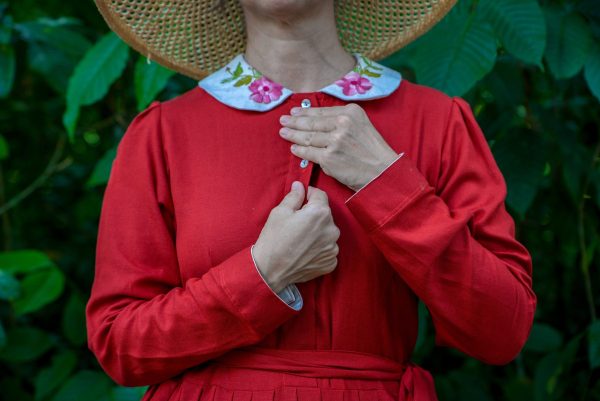 Women's Long Red Linen Dress - Image 3