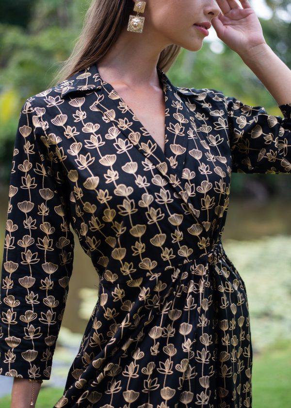 Gold and Black Wrap Maxi Dress - Image 2