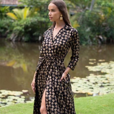 Gold and Black Wrap Maxi Dress