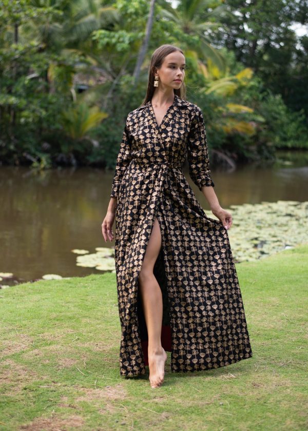 Gold and Black Wrap Maxi Dress - Image 4