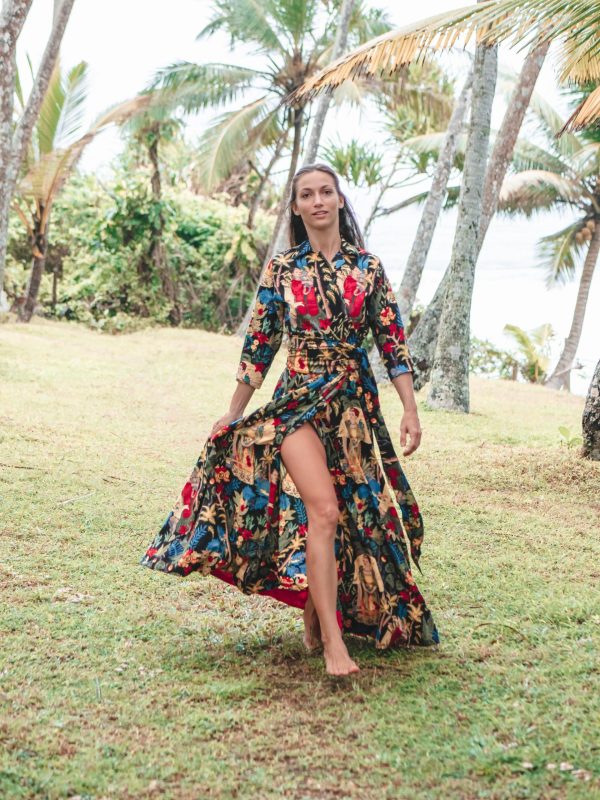 Printed Wrap Dress with Slit Hem