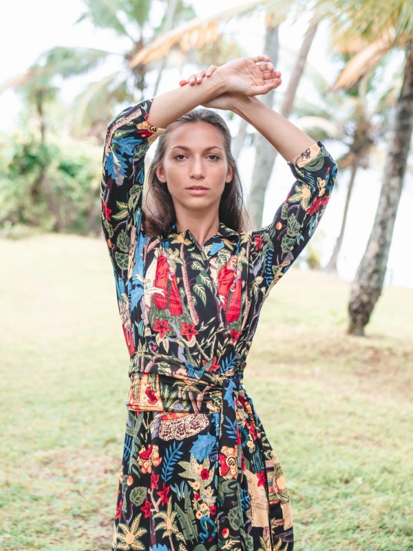 Printed Wrap Dress with Slit Hem - Image 3