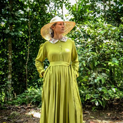Green Linen Long Sleeve Dress