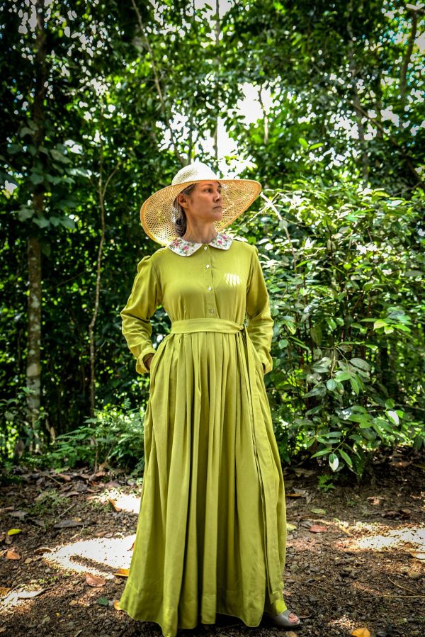 Green Linen Long Sleeve Dress