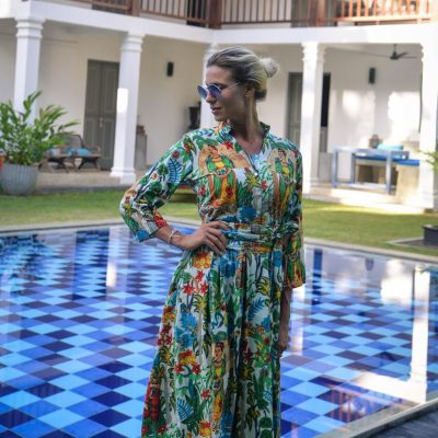 Floral print cotton long dress