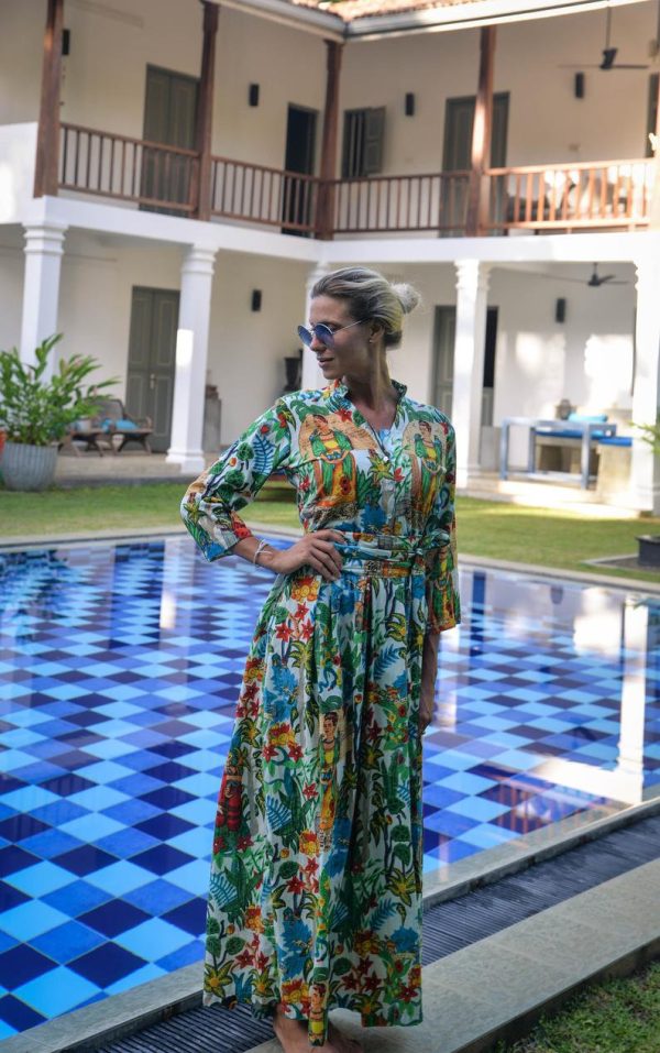 Floral print cotton long dress