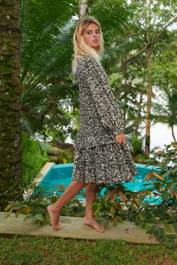 Ruffle Block Printed Midi Dress