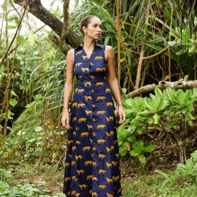 Leopard print halter back maxi dress