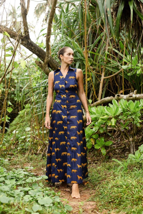 Leopard print halter back maxi dress
