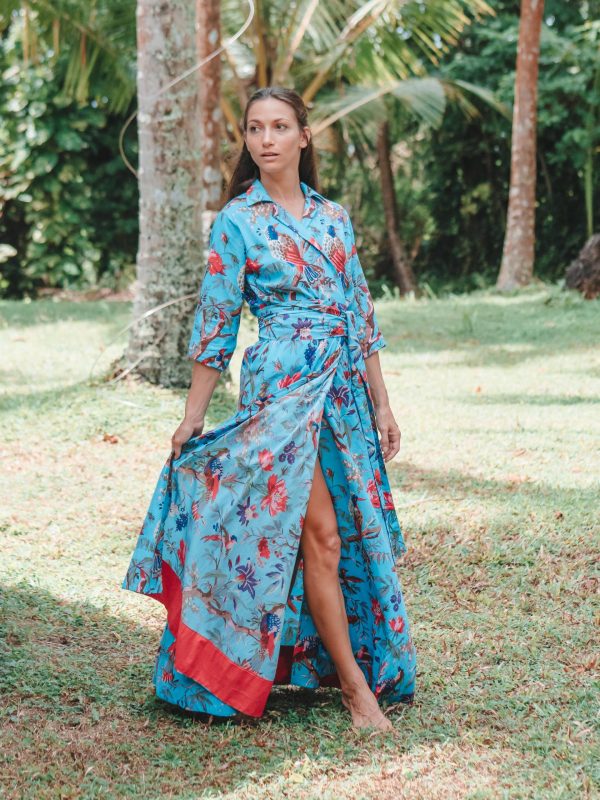 Blue floral wrap dress - Image 2