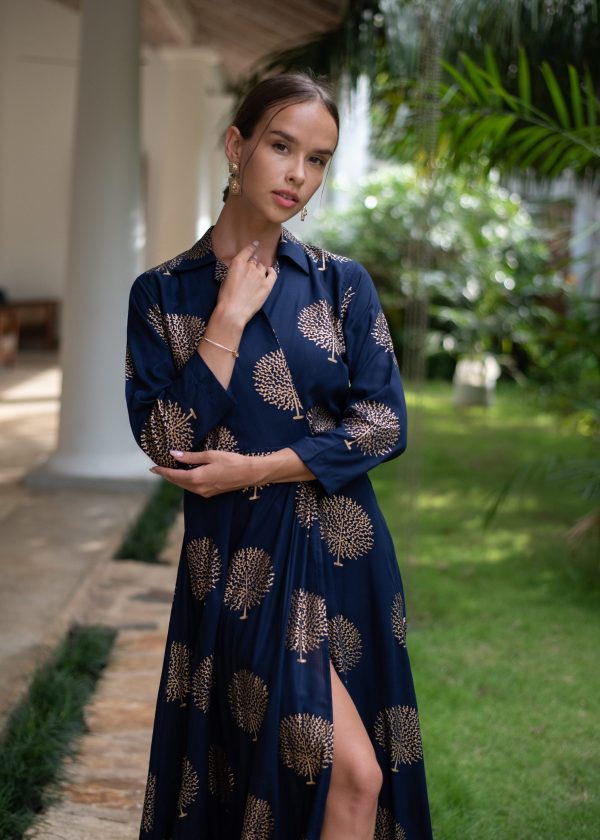 Gold Embossed Wrap Maxi Dress - Image 3