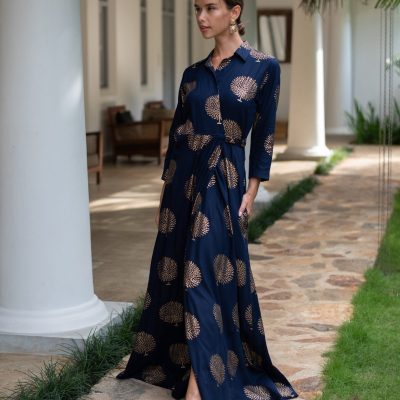 Gold Embossed Wrap Maxi Dress