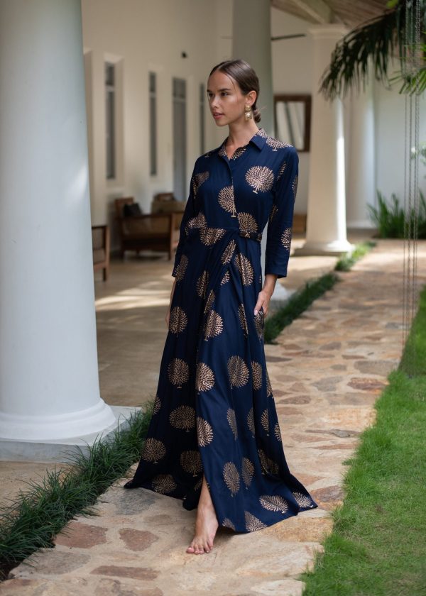 Gold Embossed Wrap Maxi Dress