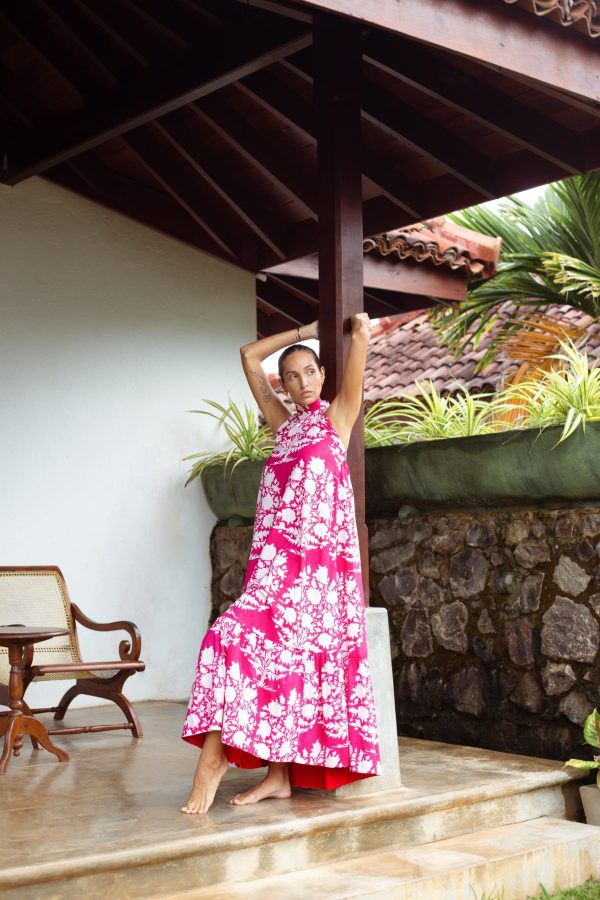 Pink halter back maxi dress