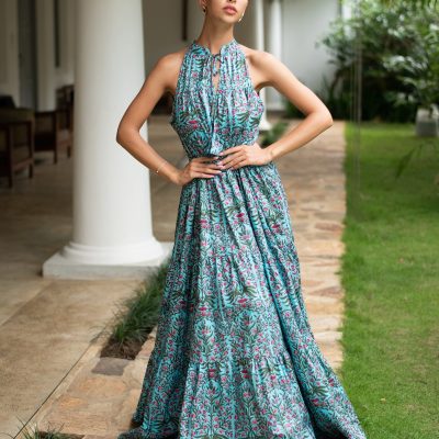 Women’s Blue Layered Sleeveless Maxi Dress