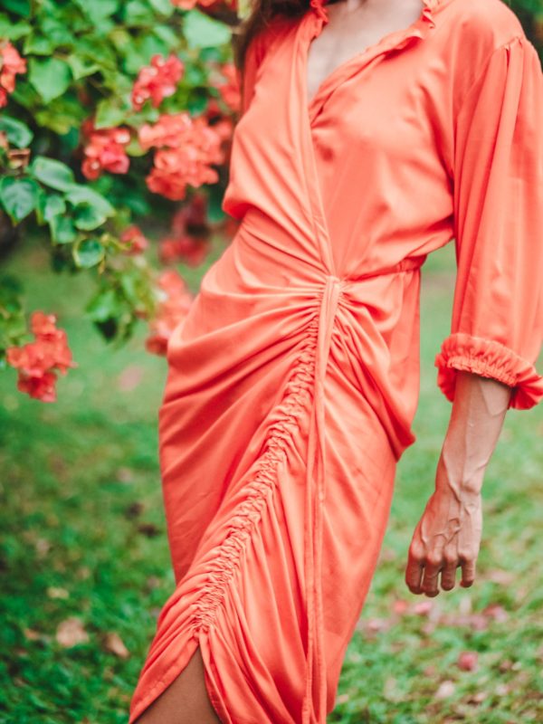 Orange Adjustable Wrap Dress - Image 2