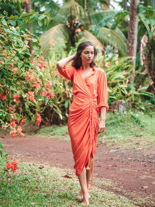 Orange Adjustable Wrap Dress