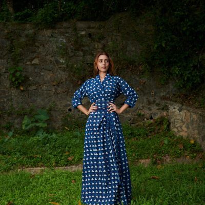 Indigo Triangle Print Wrap Maxi Dress