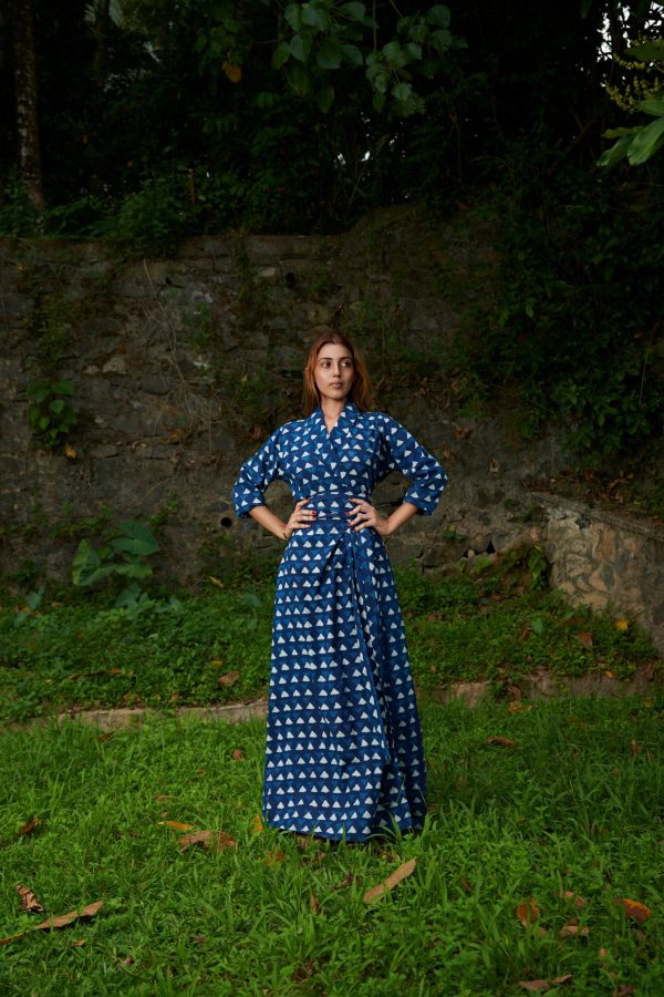 Indigo Triangle Print Wrap Maxi Dress