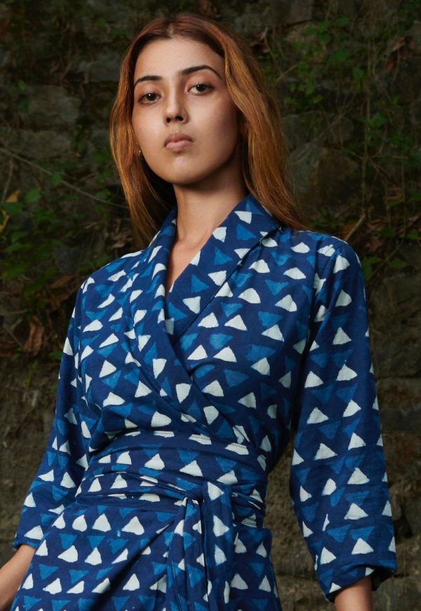 Indigo Triangle Print Wrap Maxi Dress - Image 5