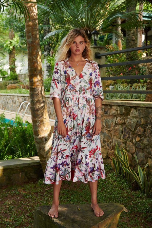 Red and White Layered Midi Dress - Image 2