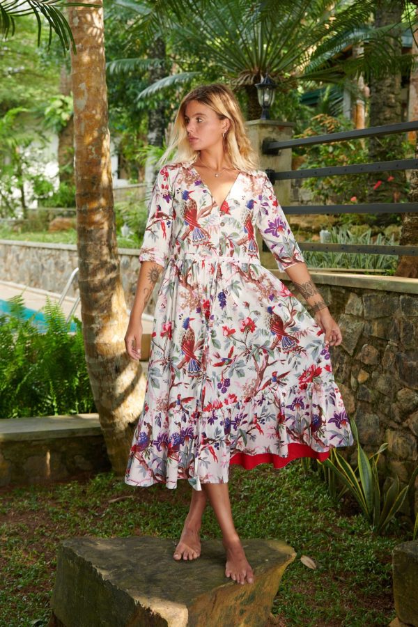 Red and White Layered Midi Dress - Image 3