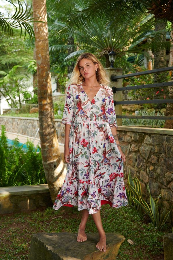 Red and White Layered Midi Dress - Image 4