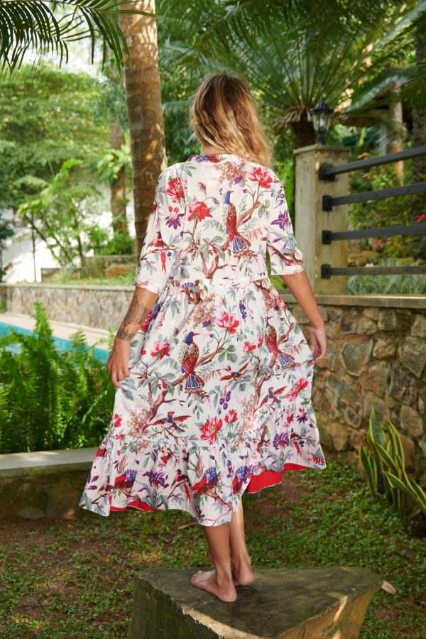 Red and White Layered Midi Dress - Image 5