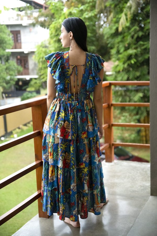 Blue V-neck ruffle dress - Image 2