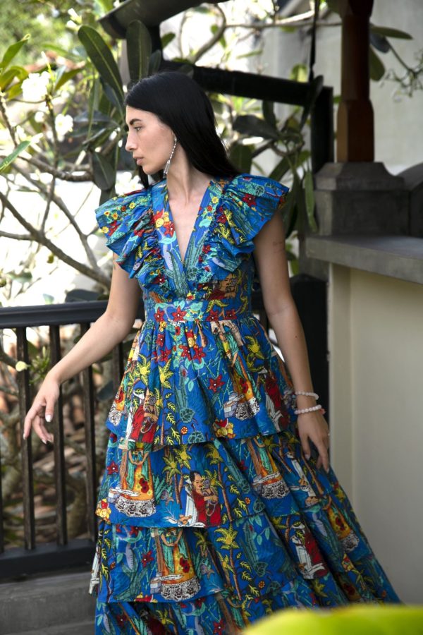 Blue V-neck ruffle dress - Image 5